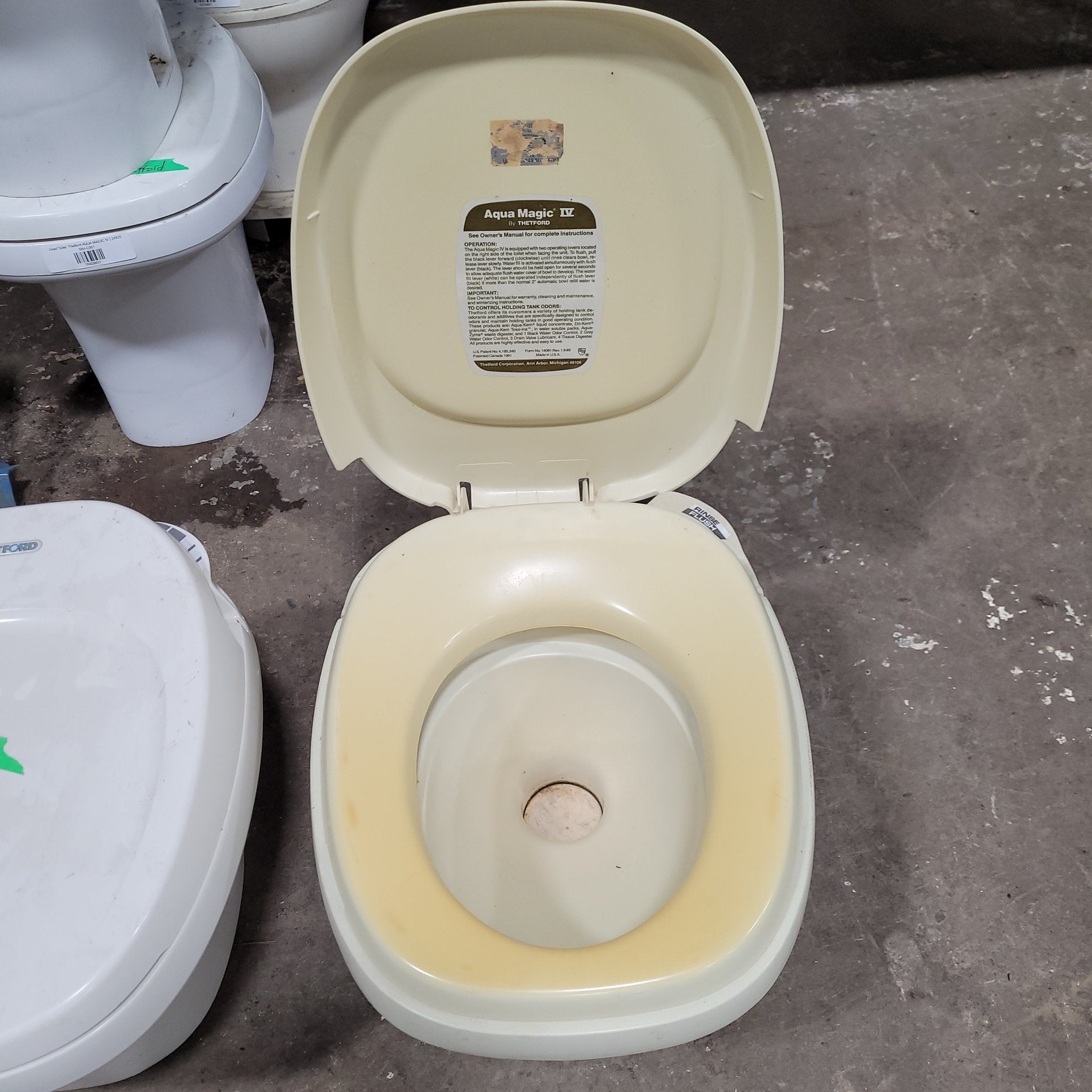 Used Toilet Complete Thetford Aqua-Magic IV Toilet Low Profile-Bone - Young Farts RV Parts