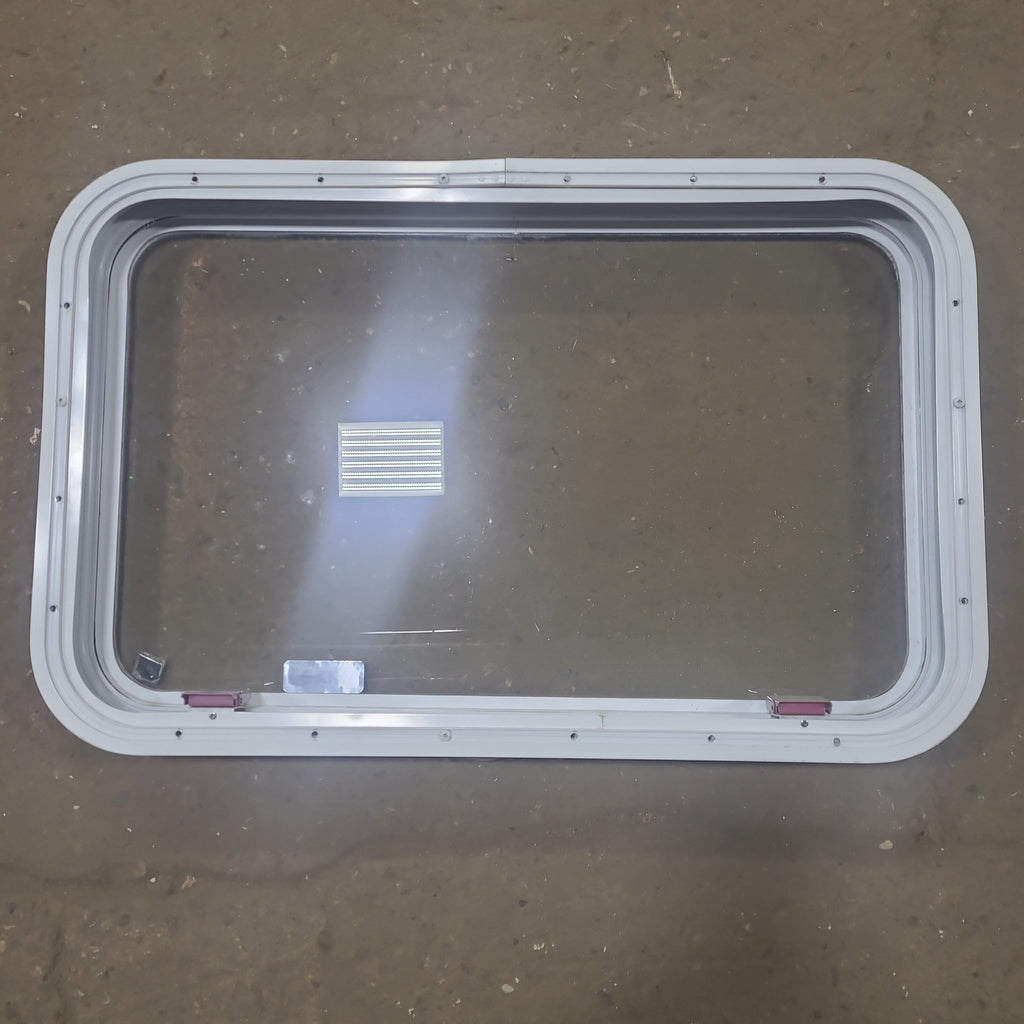 Used White Radius Emergency Opening Window : 30 1/4" W x 19" H x 1 7/8" D - Young Farts RV Parts