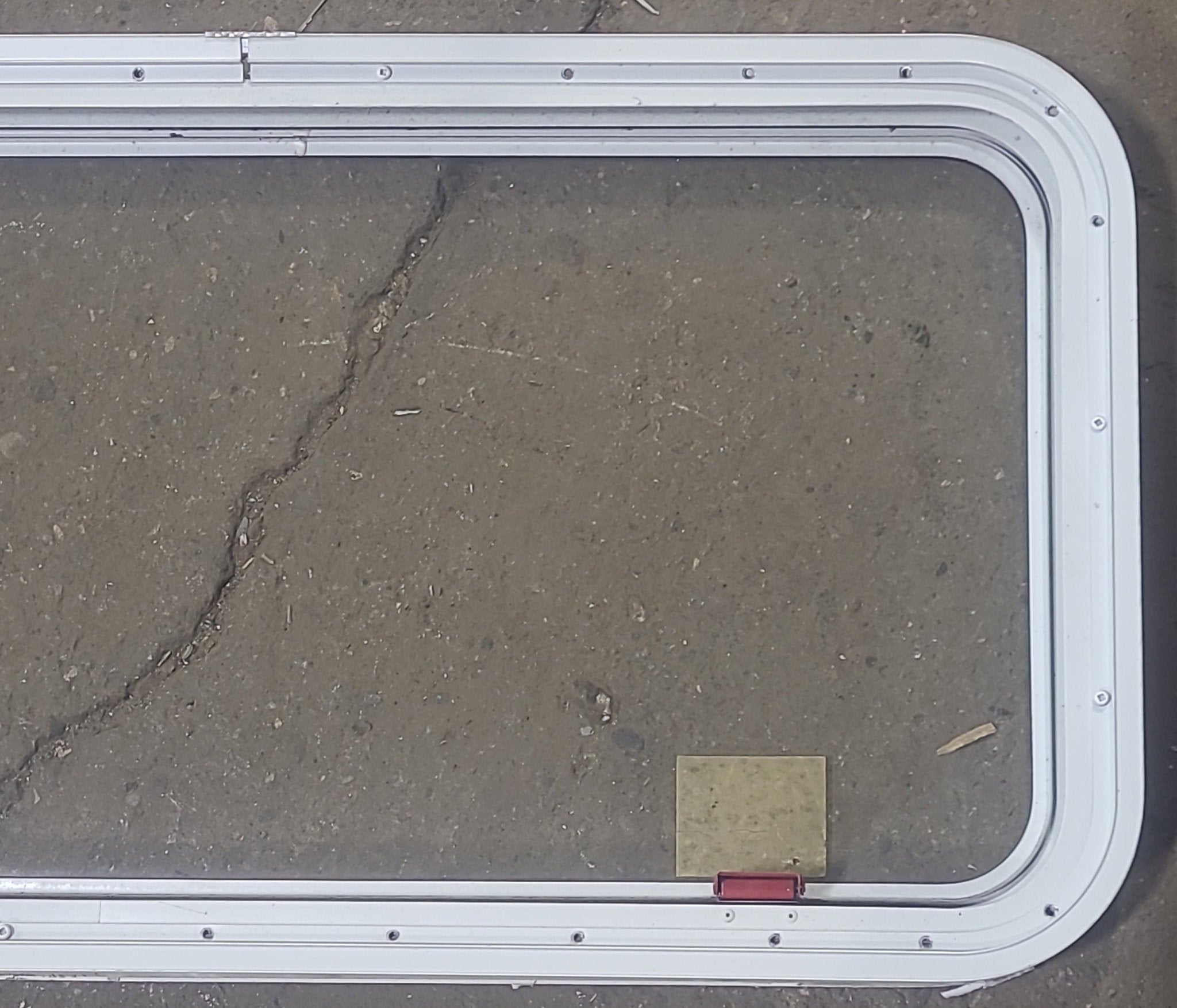 Used White Radius Emergency Opening Window : 35 1/2" W x 18 3/4" H x 1 7/8" D - Young Farts RV Parts