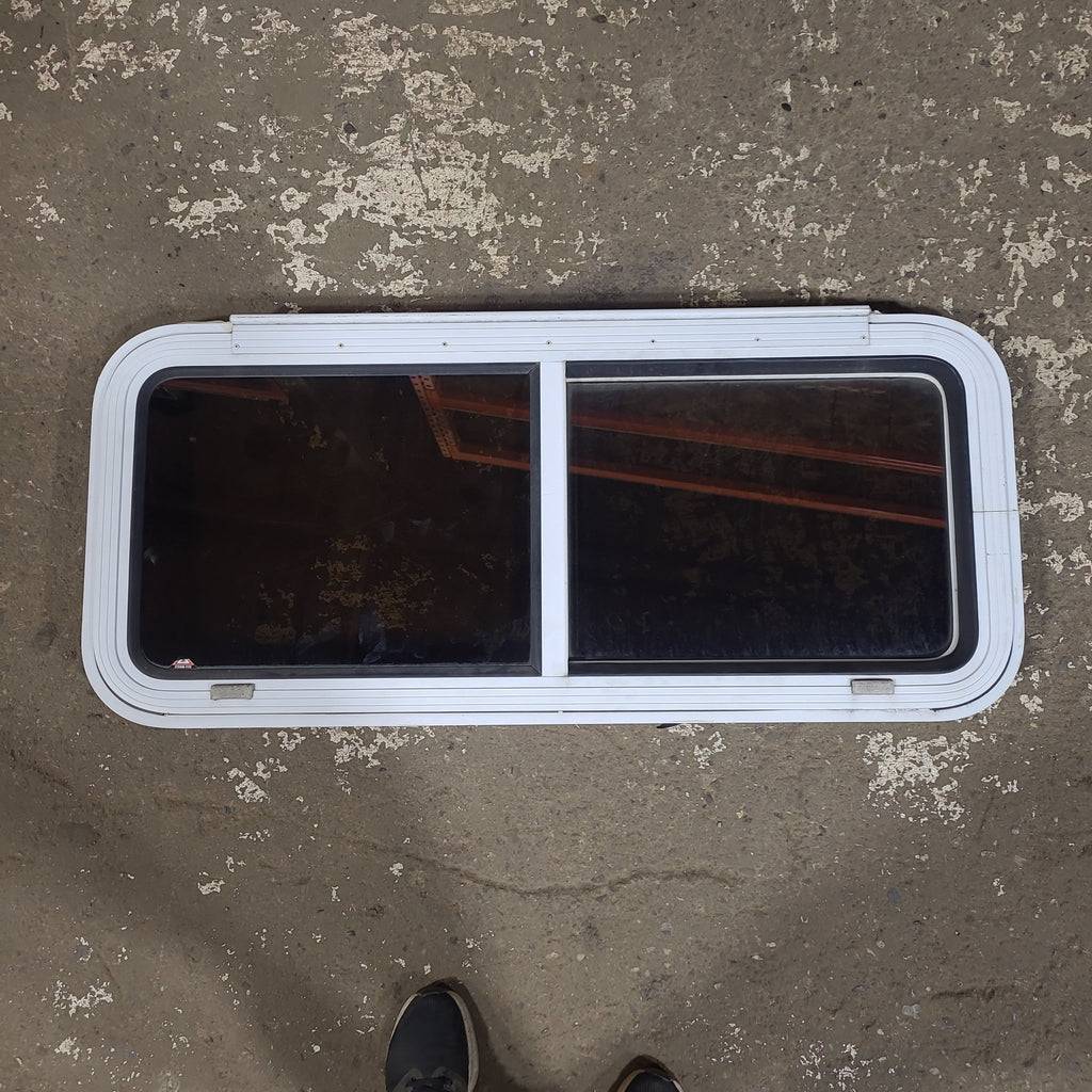 Used White Radius Emergency Opening Window : 42 1/4" W x 17 3/4" H x 1 3/4" D - Young Farts RV Parts