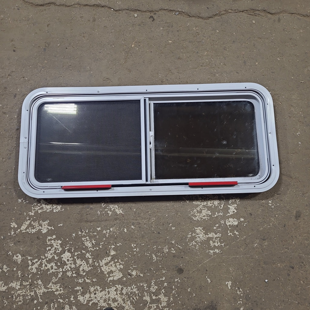 Used White Radius Emergency Opening Window : 42 1/4" W x 17 3/4" H x 1 3/4" D - Young Farts RV Parts