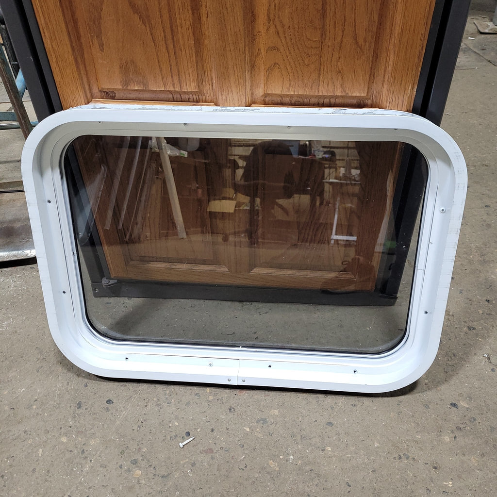 Used White Radius Non-Opening Window : 16 3/4" H X 24 1/4" W X 2" D - Young Farts RV Parts