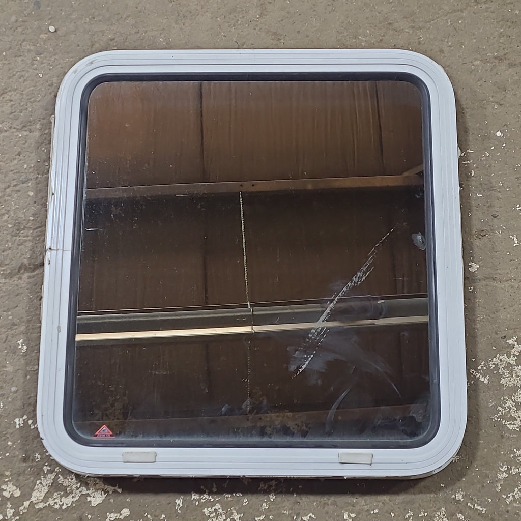 Used White Radius Non Opening Window : 24" W x 25 1/2" H x 1 3/4" D - Young Farts RV Parts