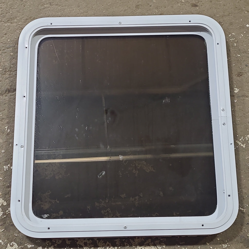 Used White Radius Non Opening Window : 24" W x 25 1/2" H x 1 3/4" D - Young Farts RV Parts