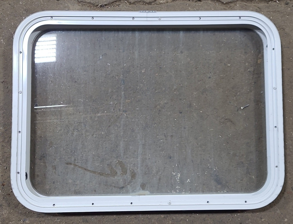 Used White Radius Non Opening Window : 29 1/2" W x 21 1/2" H x 1 3/4" D - Young Farts RV Parts