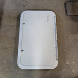 Used White Radius Non-Opening Window With Rock Guard Cover : 35 1/2  X 21 1/2  X 2