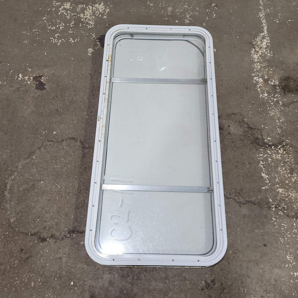 Used White Radius Non-Opening Window With Rock Guard Cover : 47 1/4 X 21 3/4 X 2" D - Young Farts RV Parts