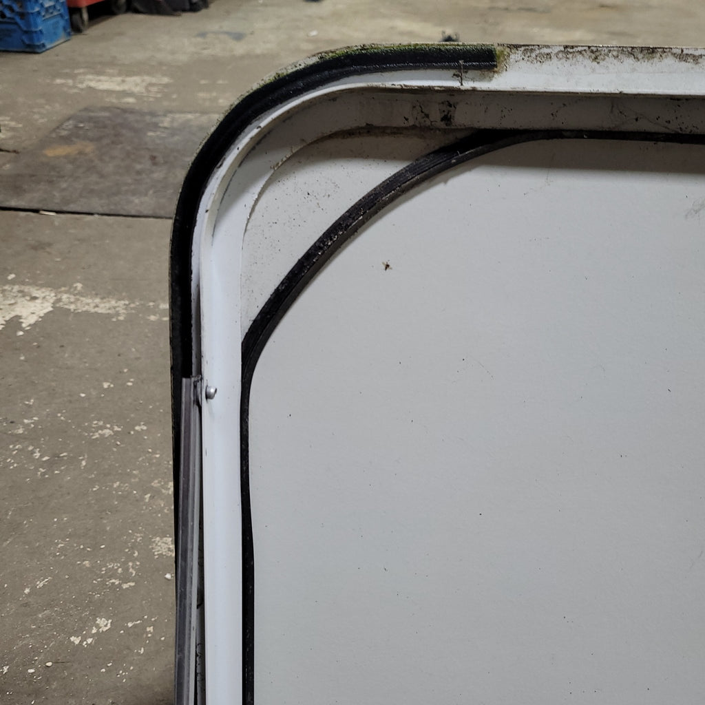 Used White Radius Non-Opening Window With Rock Guard Cover : 47 1/4 X 21 3/4 X 2" D - Young Farts RV Parts