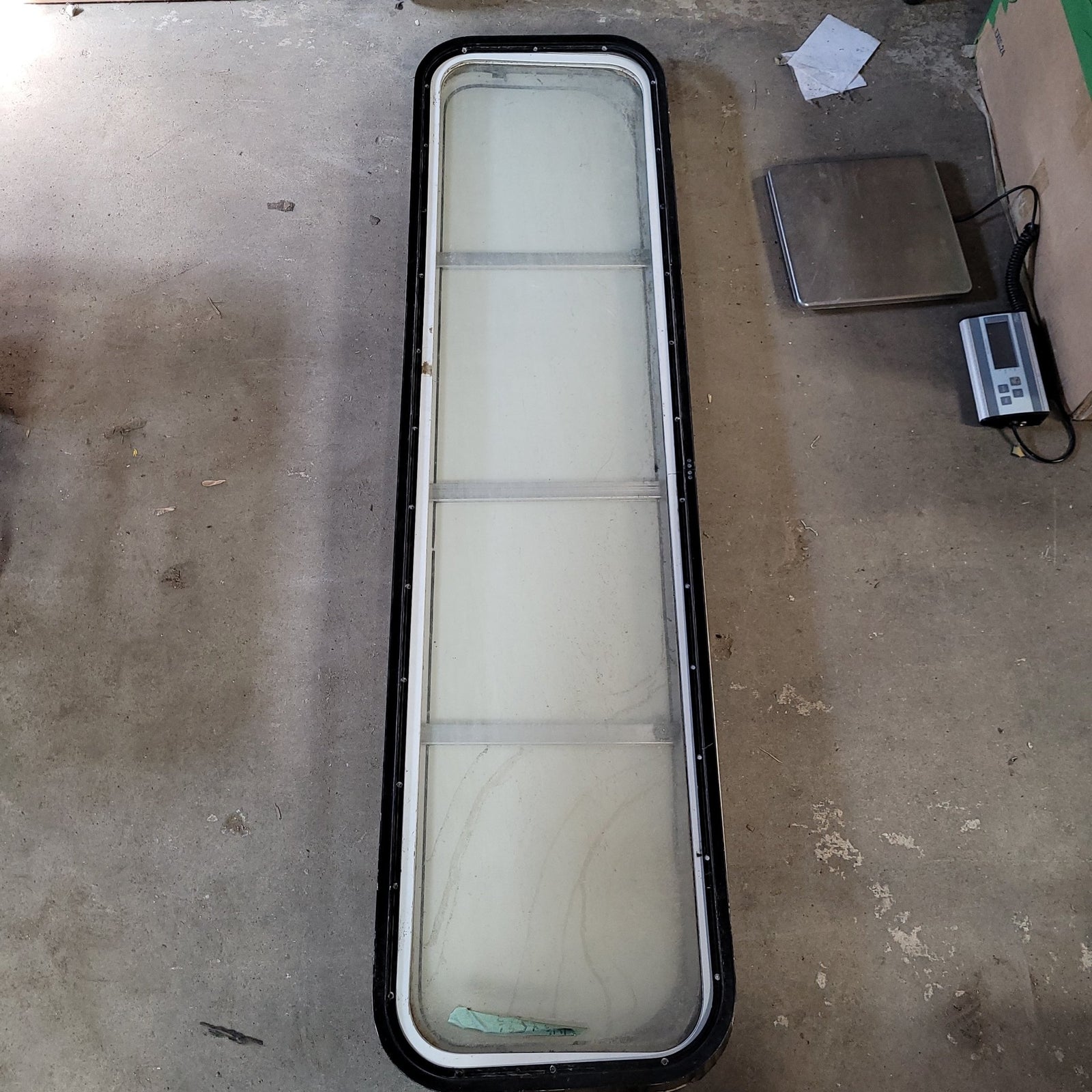 Used White Radius Non-Opening Window With Rock Guard Cover : 60 X 15 X 2