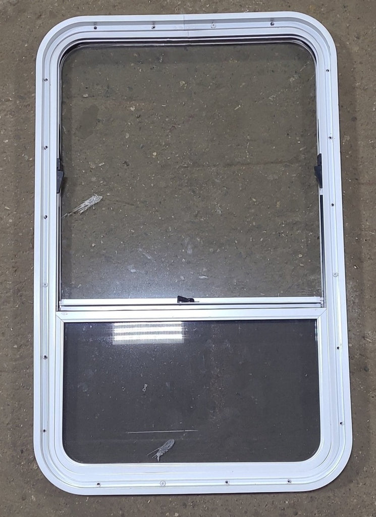 Used White Radius Opening Window : 22 1/4" W x 35 3/4" H x 1 3/4" D - Young Farts RV Parts