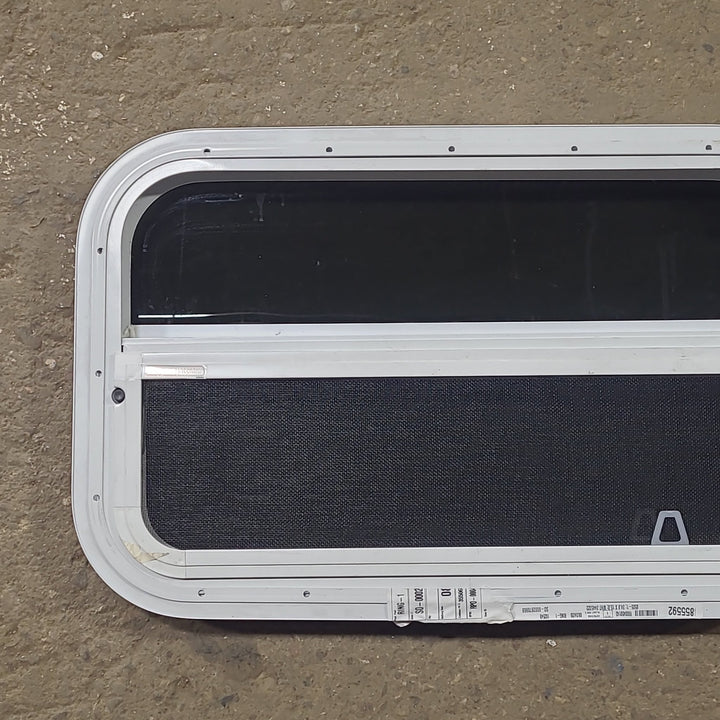 Used White Radius Opening Window : 23 1/2" W x 14 1/2" H x 1 1/2" D - Young Farts RV Parts