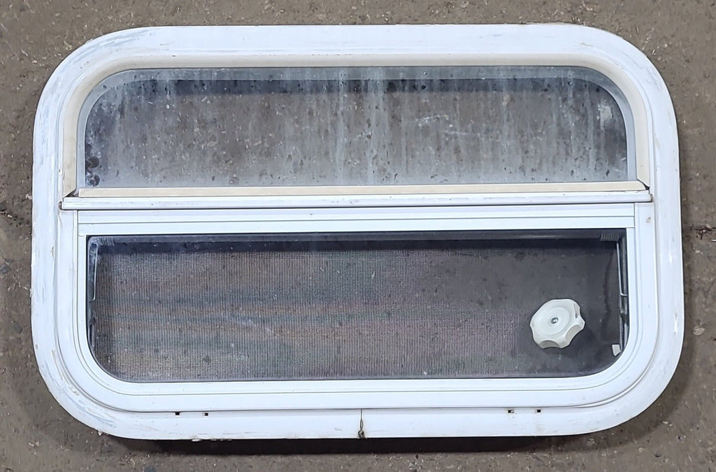 Used White Radius Opening Window : 23 1/2" W x 14 1/2" H x 2" D - Young Farts RV Parts