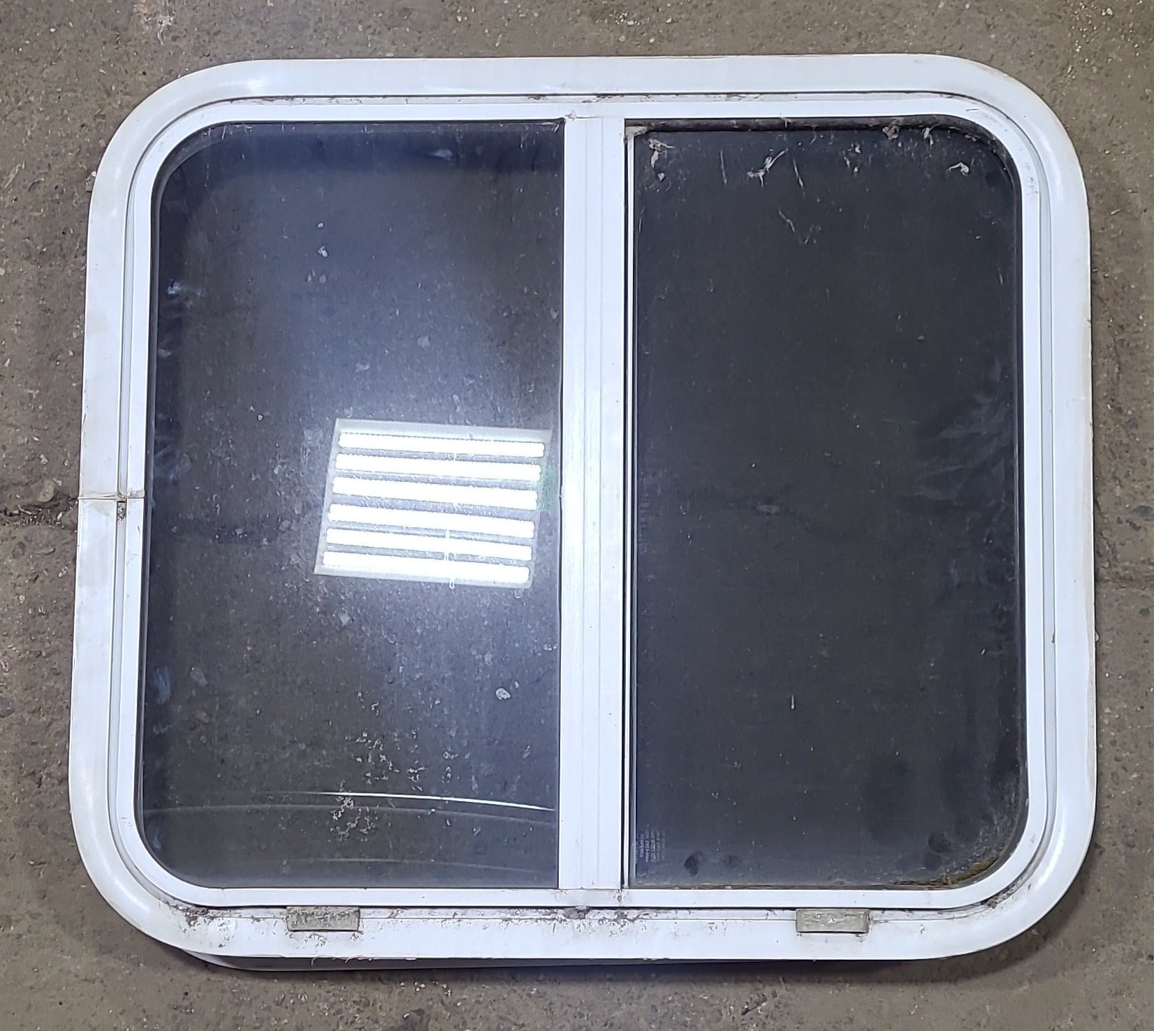 Used White Radius Opening Window : 24 1/4" W x 21 3/4" H x 2" D - Young Farts RV Parts