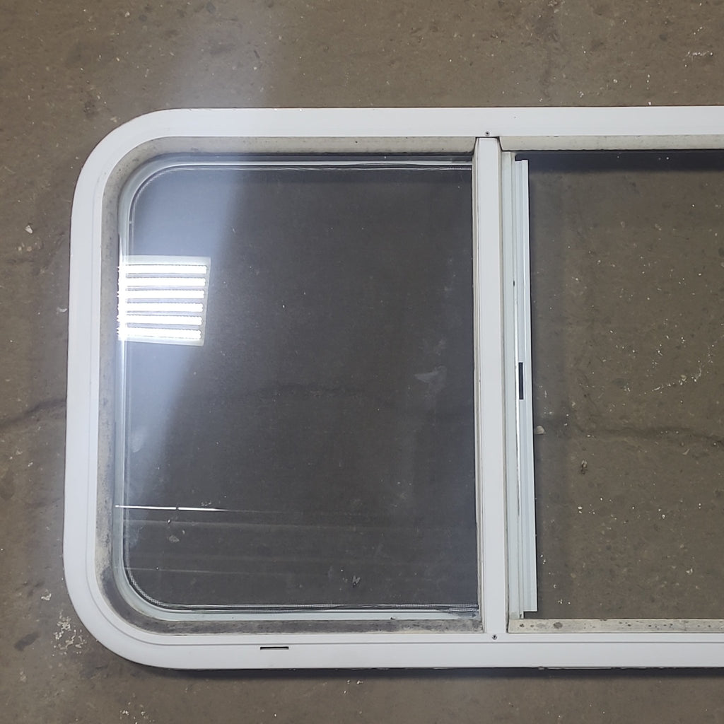 Used White Radius Opening Window : 30 1/4" W x 19" H x 1 3/4" D - Young Farts RV Parts