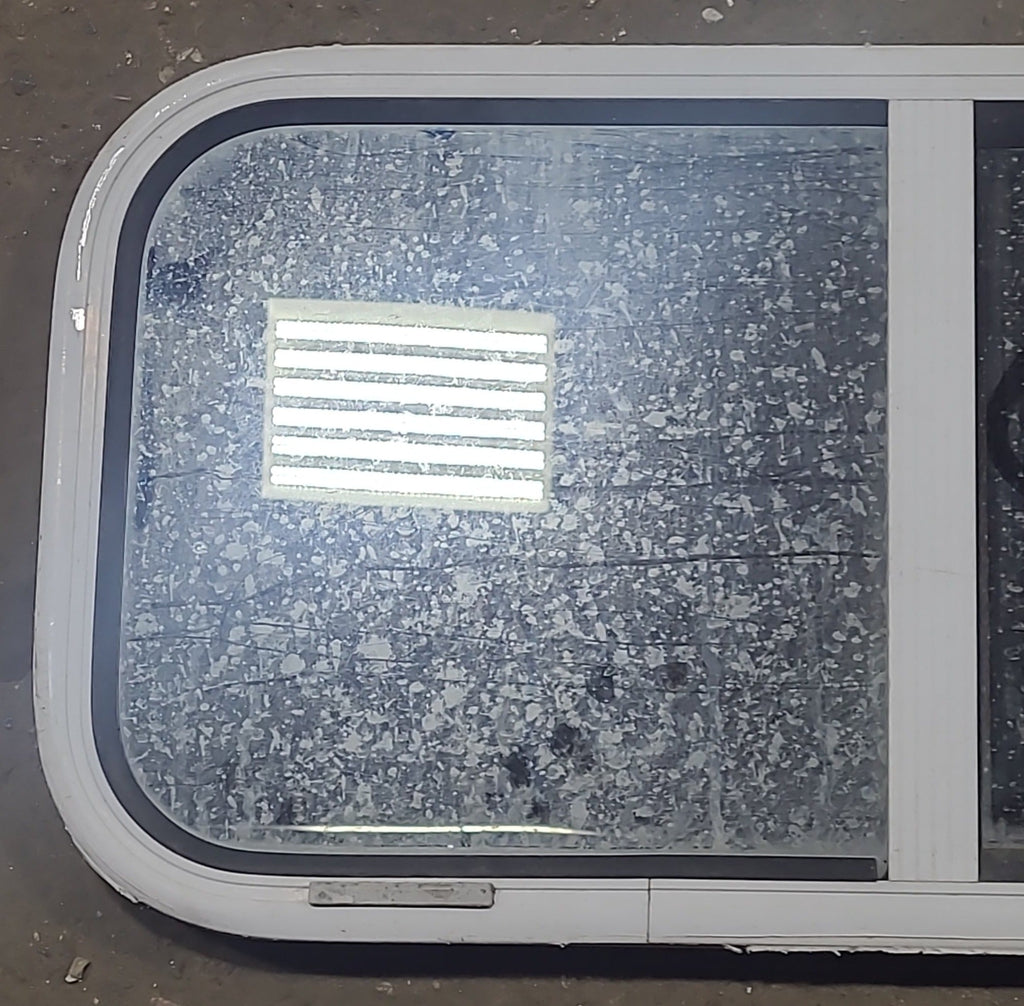 Used White Radius Opening Window : 30" W x 15" H x 1 1/8" D - Young Farts RV Parts