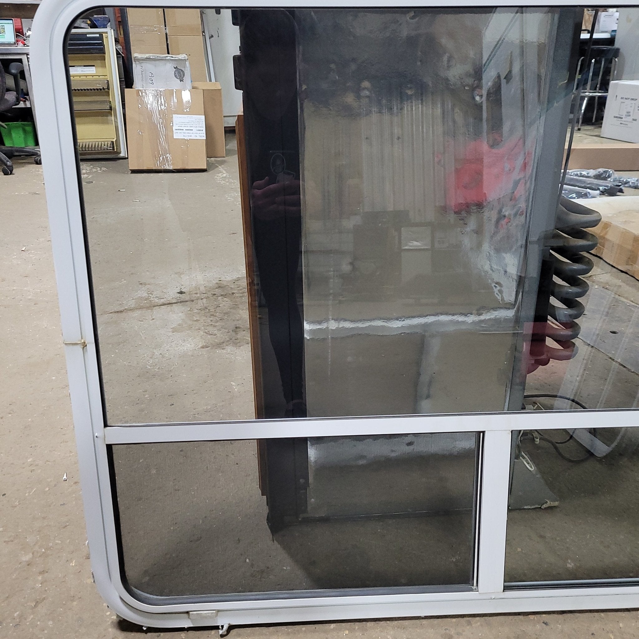 Used White Radius Opening Window : 35 3/4" H X 48 1/2" W X 2" D - Young Farts RV Parts