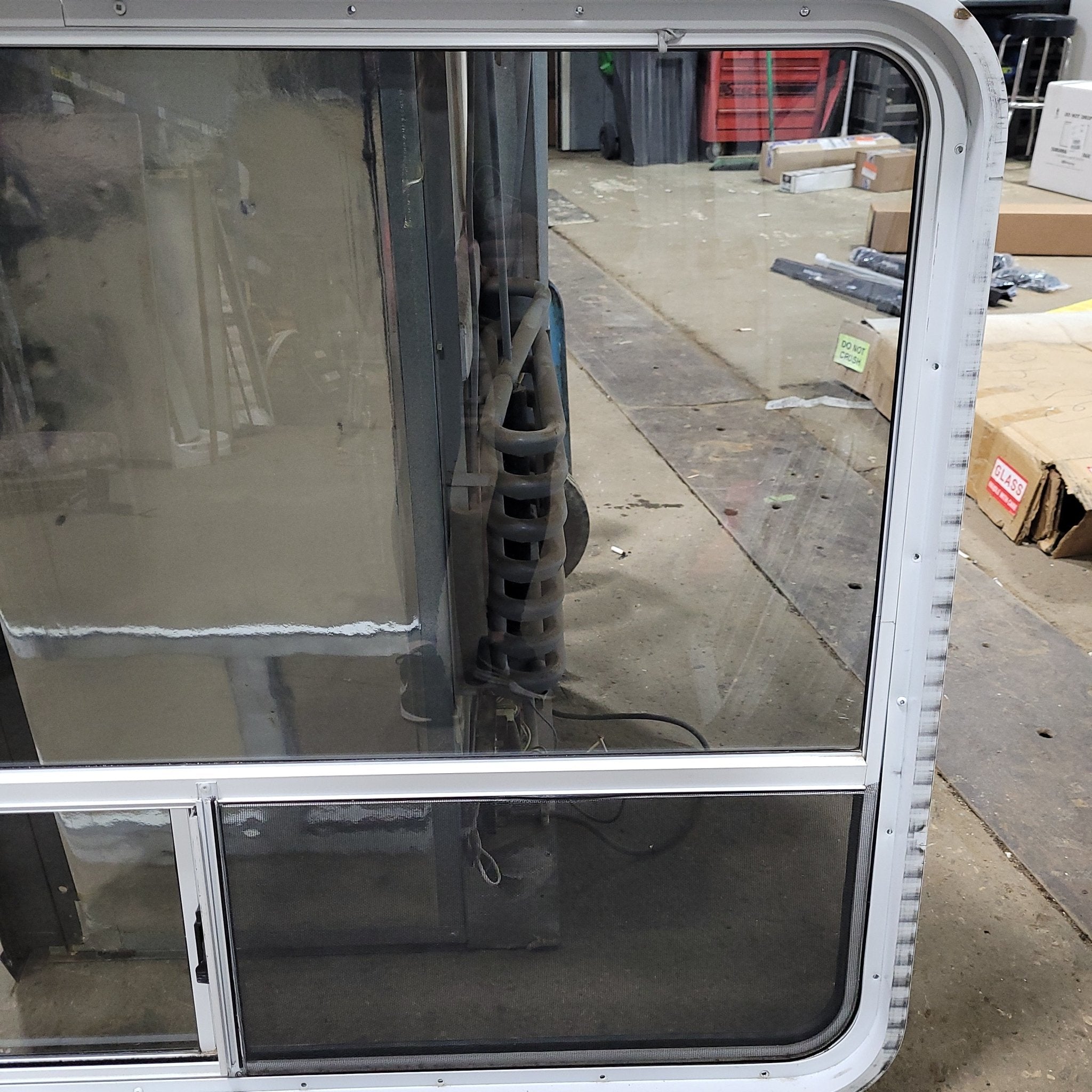 Used White Radius Opening Window : 35 3/4" H X 48 1/2" W X 2" D - Young Farts RV Parts