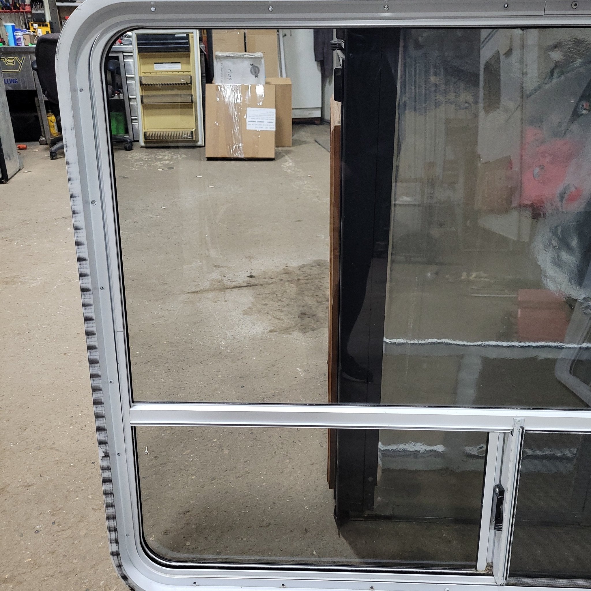 Used White Radius Opening Window : 35 3/4" H X 48 1/2" W X 2" D - Young Farts RV Parts