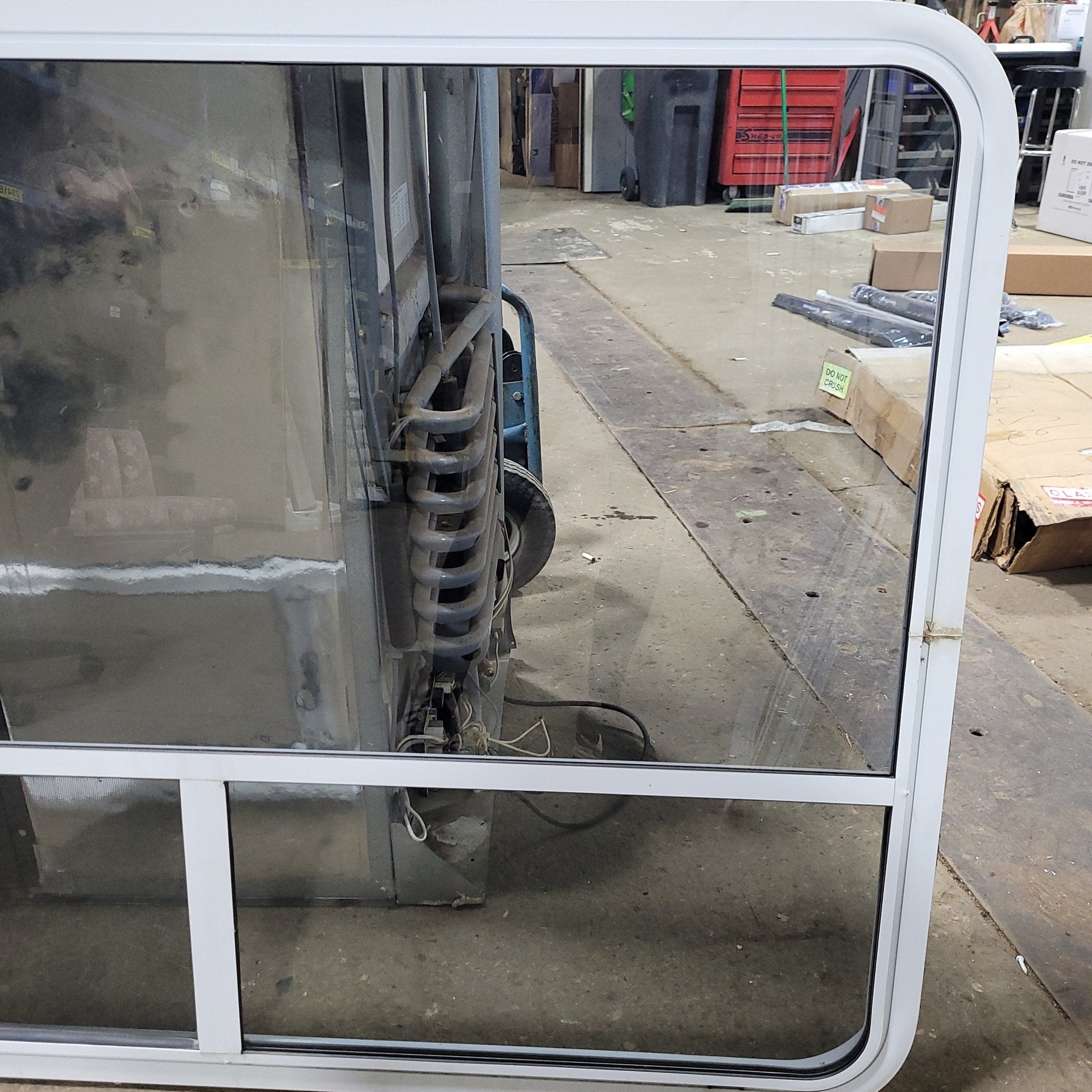 Used White Radius Opening Window : 35 3/4" H X 48 1/2" W X 2" D - Young Farts RV Parts