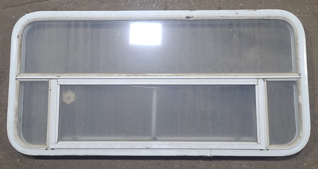 Used White Radius Opening Window : 45 1/2" W x 21 1/2" H x 2" D - Young Farts RV Parts