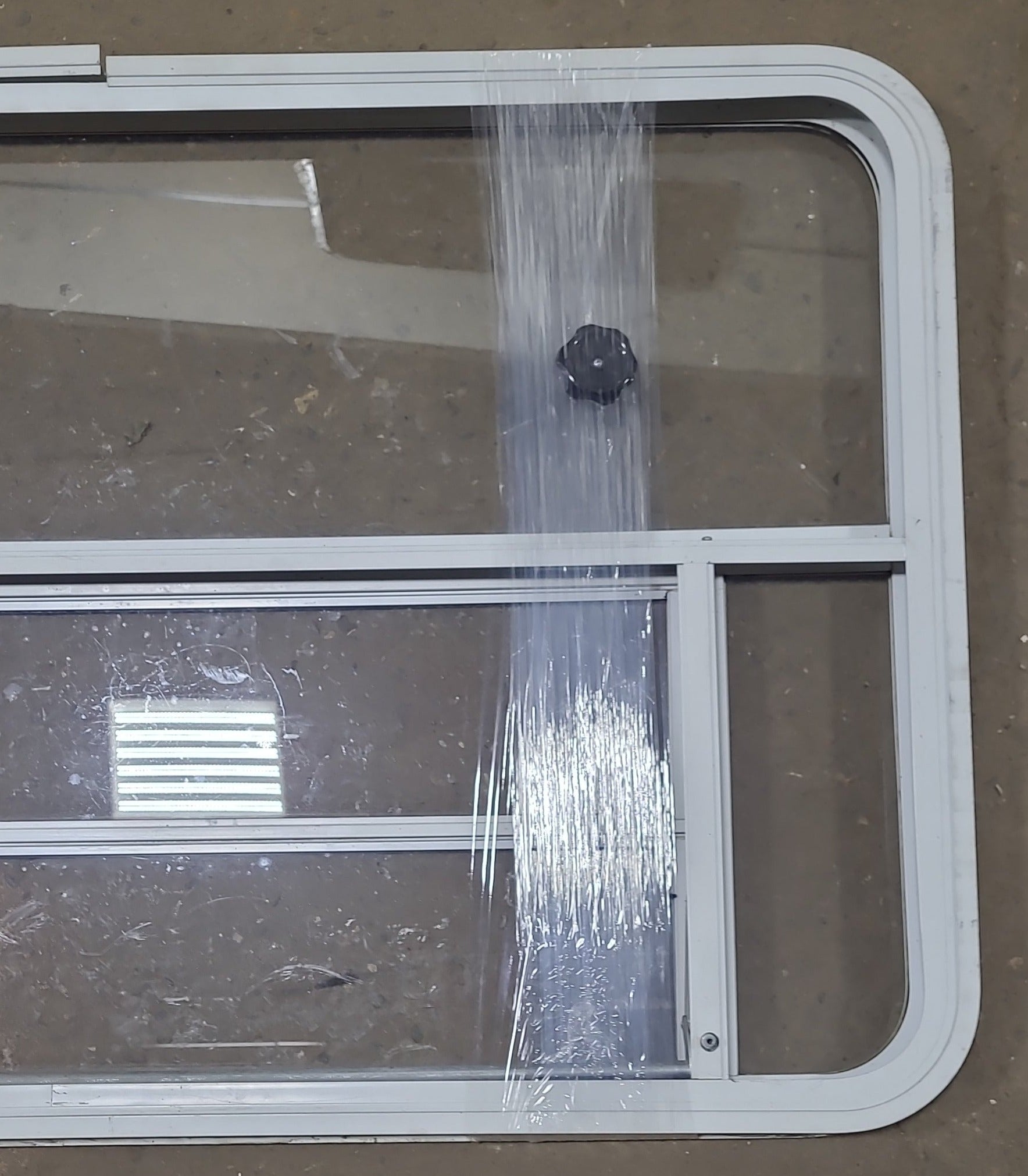 Used White Radius Opening Window : 47 3/4" W x 28 1/4" H x 1 5/8" D - Young Farts RV Parts