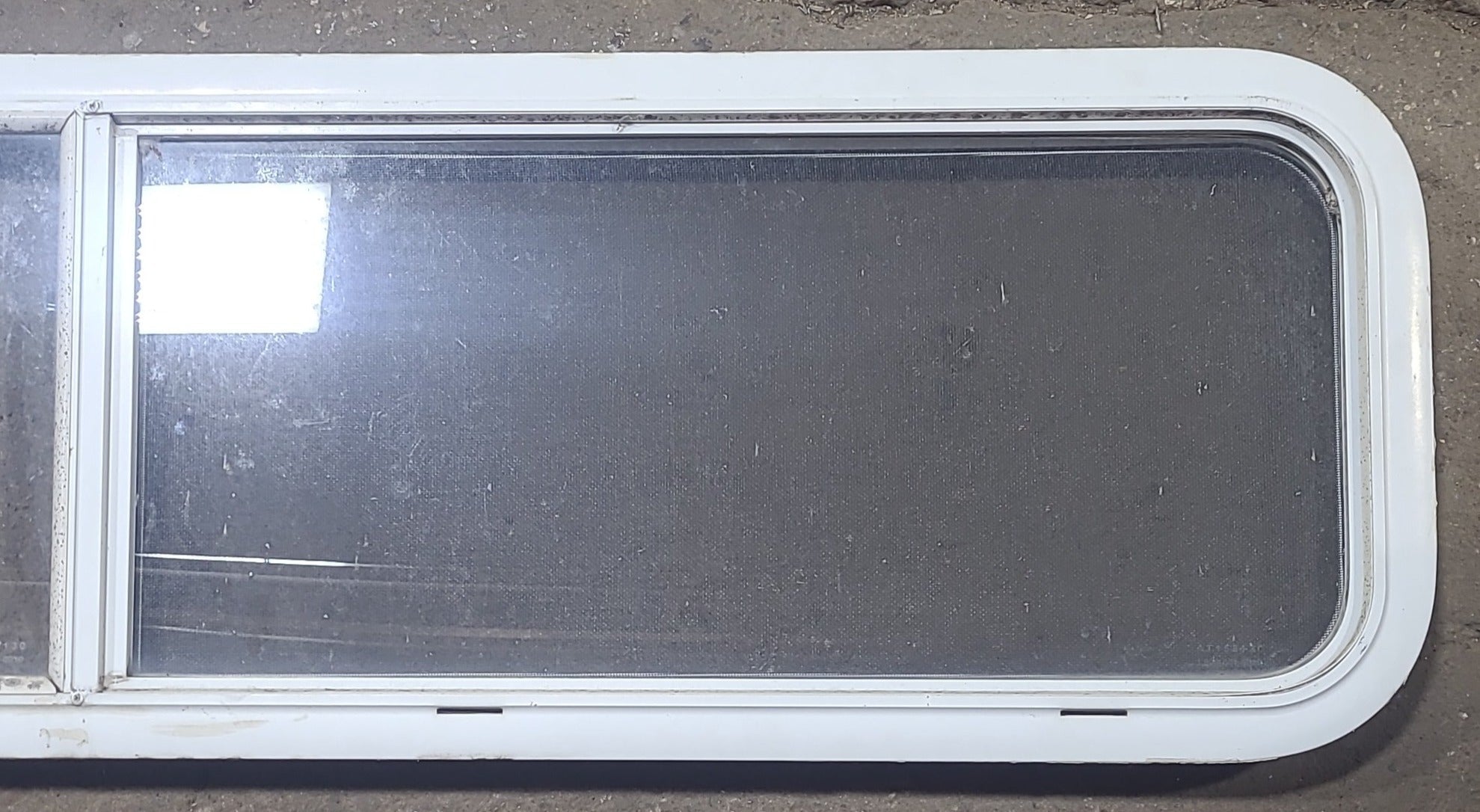 Used White Radius Opening Window : 59 1/4" W X 14 1/2" H X 1 7/8" D - Young Farts RV Parts