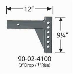 Weight Distribution Hitch Shank Equal-i-zer 90-02-4100 2" Square, 12" Shank, 12" Overall Length, 7" Rise, 3" Drop, 6 Mounting Holes - Young Farts RV Parts