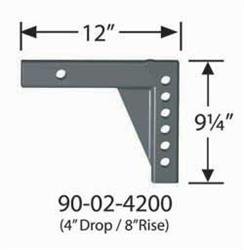 Weight Distribution Hitch Shank Equal-i-zer 90-02-4200 2" Square, 12" Shank, 12" Overall Length, 8" Rise, 4" Drop, 6 Mounting Holes - Young Farts RV Parts