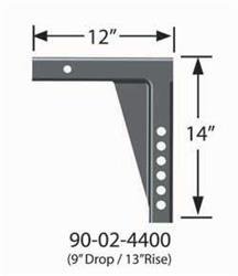 Weight Distribution Hitch Shank Equal-i-zer 90-02-4400 2" Square, 12" Shank, 12" Overall Length, 13" Rise, 9" Drop, 6 Mounting Holes - Young Farts RV Parts