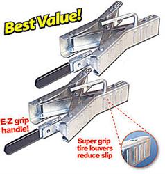 Wheel Chock Ultra-Fab Products 21-001070 Eliminates Front And Back Motion Of Tandem Axle Trailers And Fifth Wheel Trailers, Collapses To 1-1/2" Height And Expands To 5" Height, Zinc Plated, Steel, Set Of 2, With E-Z Grip Handle - Young Farts RV Parts