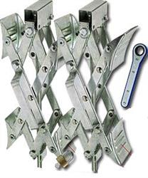 Wheel Chock Ultra-Fab Products 21-001091 Super Grip, For Use With Tandem Axle Trailers, Scissors Type, Steel, With Ratchet Wrench and Padlock, Collapses to 1" And Expands Up to 10-1/2" - Young Farts RV Parts