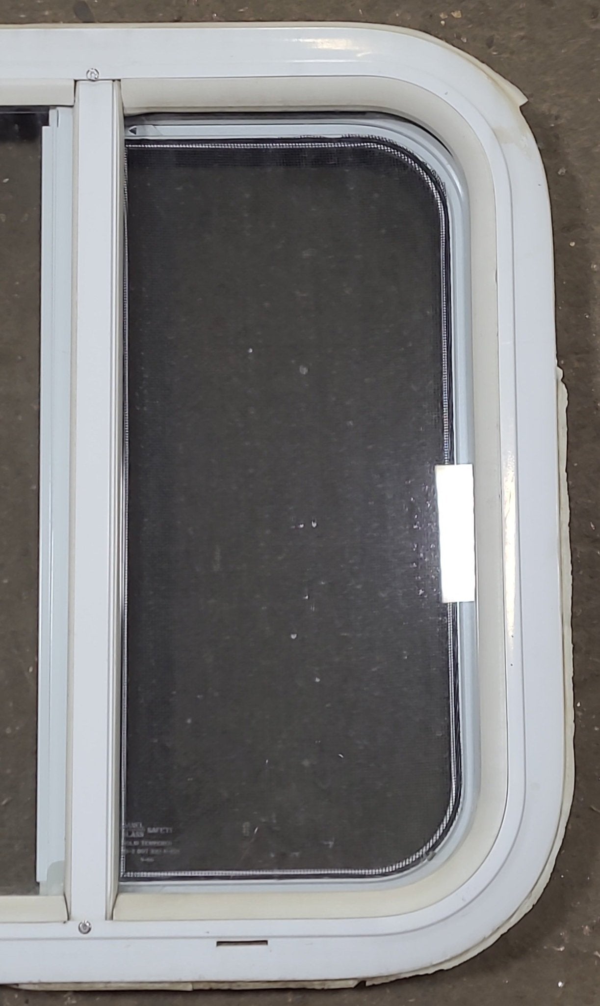 White Radius Opening Window : 17 1/4" W X 18 1/4" H X 1 7/8" D - Young Farts RV Parts