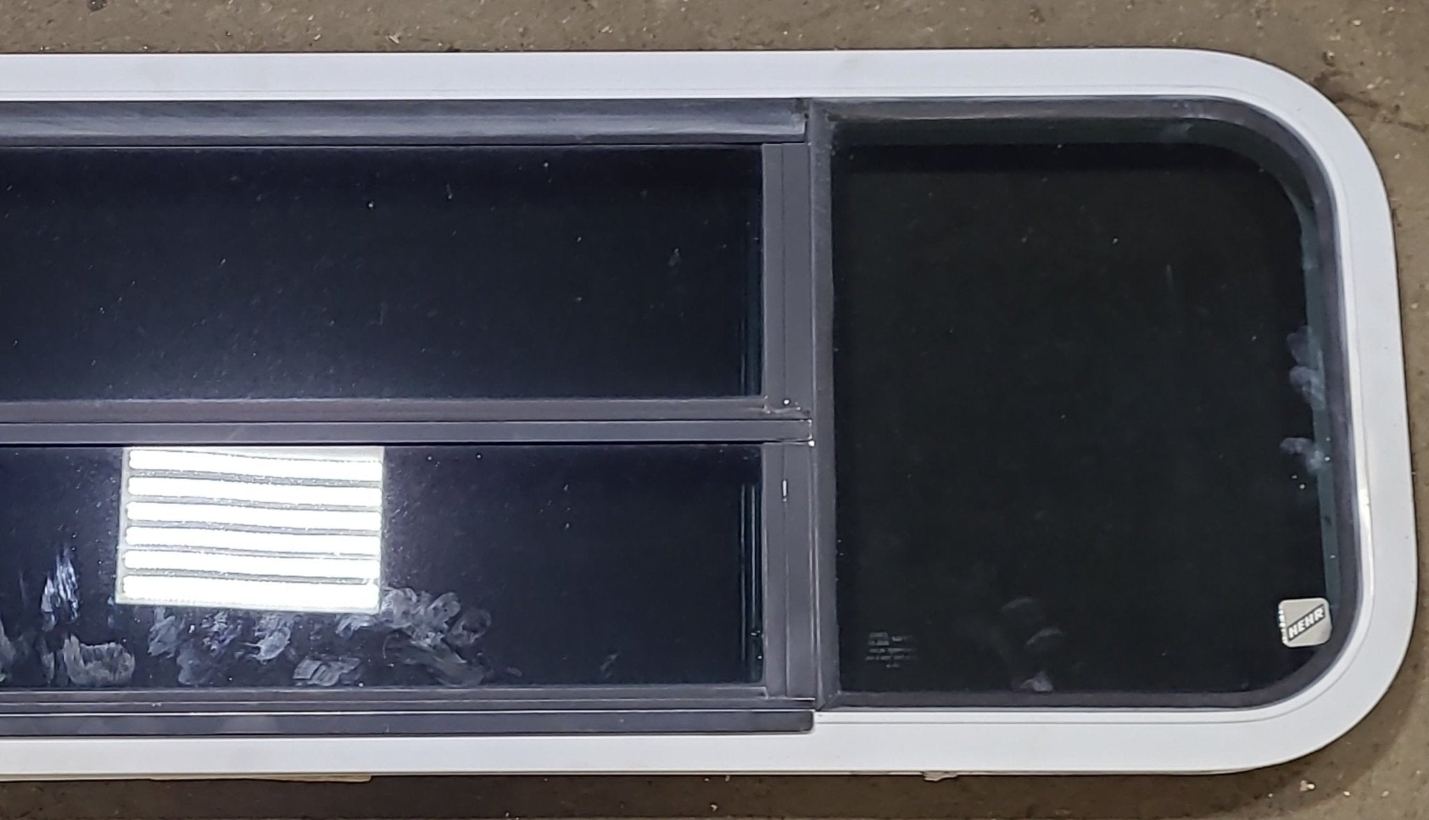 White Radius Opening Window : 47 1/2" W X 14 3/4" H X 1 5/8" D - Young Farts RV Parts