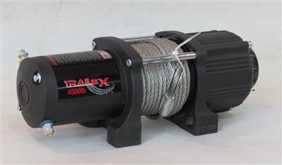 Winch TrailFX W45B TFX Winches, ATV/UTV Mounted, Recovery Winch, 250 Amp Electric, 4500 Pound Line Pull Capacity, 13/64" Diameter X 40 Foot Length Steel Cable, 4-Way Roller Fairlead, Handlebar Mounted Rocker Switch And Wired Remote Control, Integrated Sol - Young Farts RV Parts