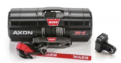 Winch Warn 101130 AXON, Vehicle Mounted, Large ATVs and Side By Sides, Waterproof, 12 Volt, 3500 Pound Line Pull Capacity, 50 Foot x 3/16" Spydura Synthetic Rope, Epic Hawse Fairlead, Rockerbar Digital Control Switch with Handlebar Mount Adapter, Motactor - Young Farts RV Parts