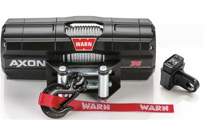 Winch Warn 101135 AXON, Vehicle Mounted, Large ATVs and Side By Sides, Waterproof, 12 Volt, 3500 Pound Line Pull Capacity, 50 Foot x 7/32" Steel Rope, Roller Fairlead, Rockerbar Digital Control Switch with Handlebar Mount Adapter, Motactor ™ Combination M - Young Farts RV Parts