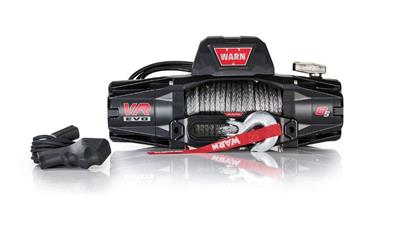 Winch Warn 103251 VR8-S, Vehicle Mounted, Vehicle Recovery Winch, 12 Volt Electric, 8000 Pound Line Pull Capacity, 90 Foot Synthetic Rope, Hawse Fairlead, Wired Remote - Young Farts RV Parts